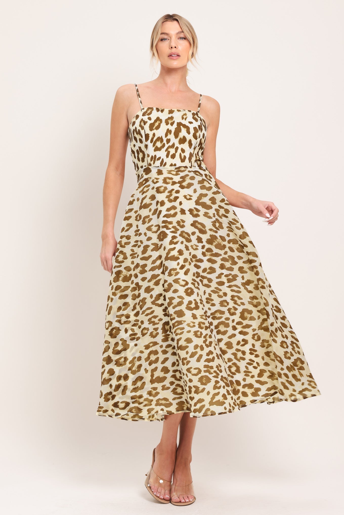 LEOPARD GRACE WOVEN MIDI DRESS by Flying Tomato at Shirley Shoppe