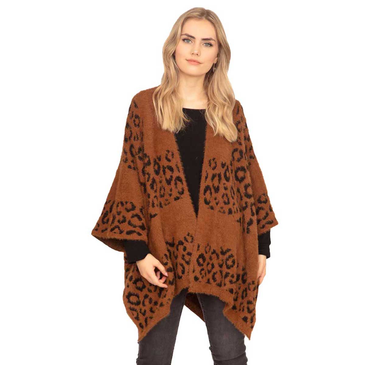 Leopard Printed Ruana Poncho Animal Pattern Poncho