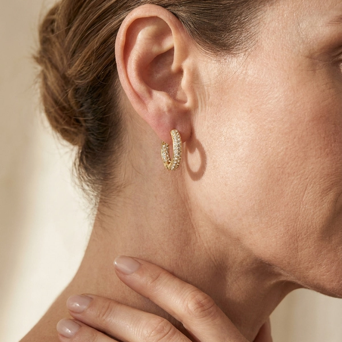 Pave Hoop Earrings — Domed Huggie
