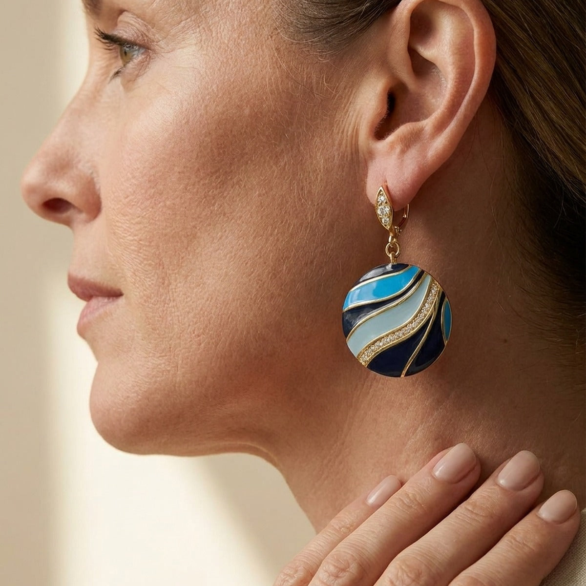 Blue Dream Earrings — Pavé Wave Disc Drop