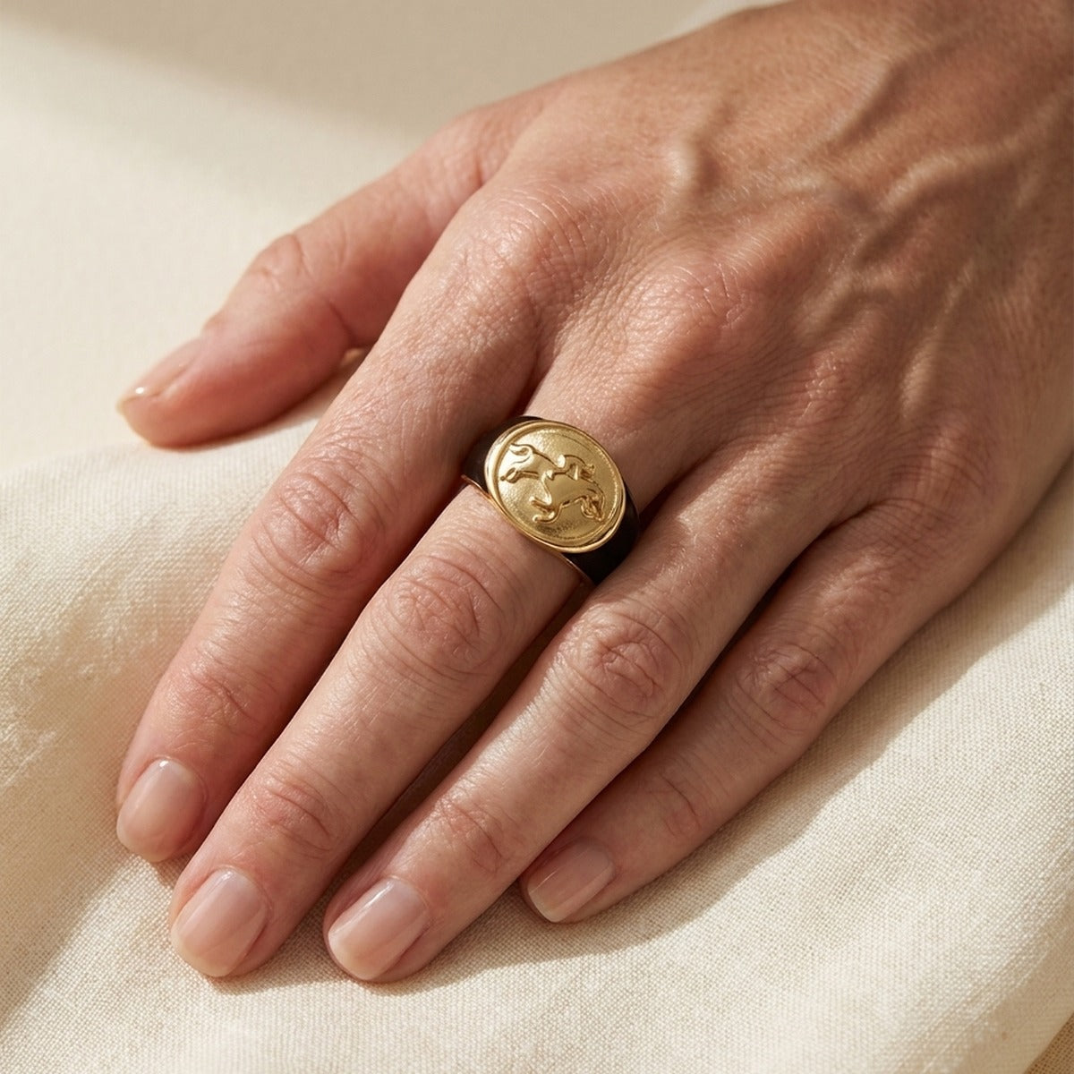 Equestrian Ring — Black Jockey Medallion