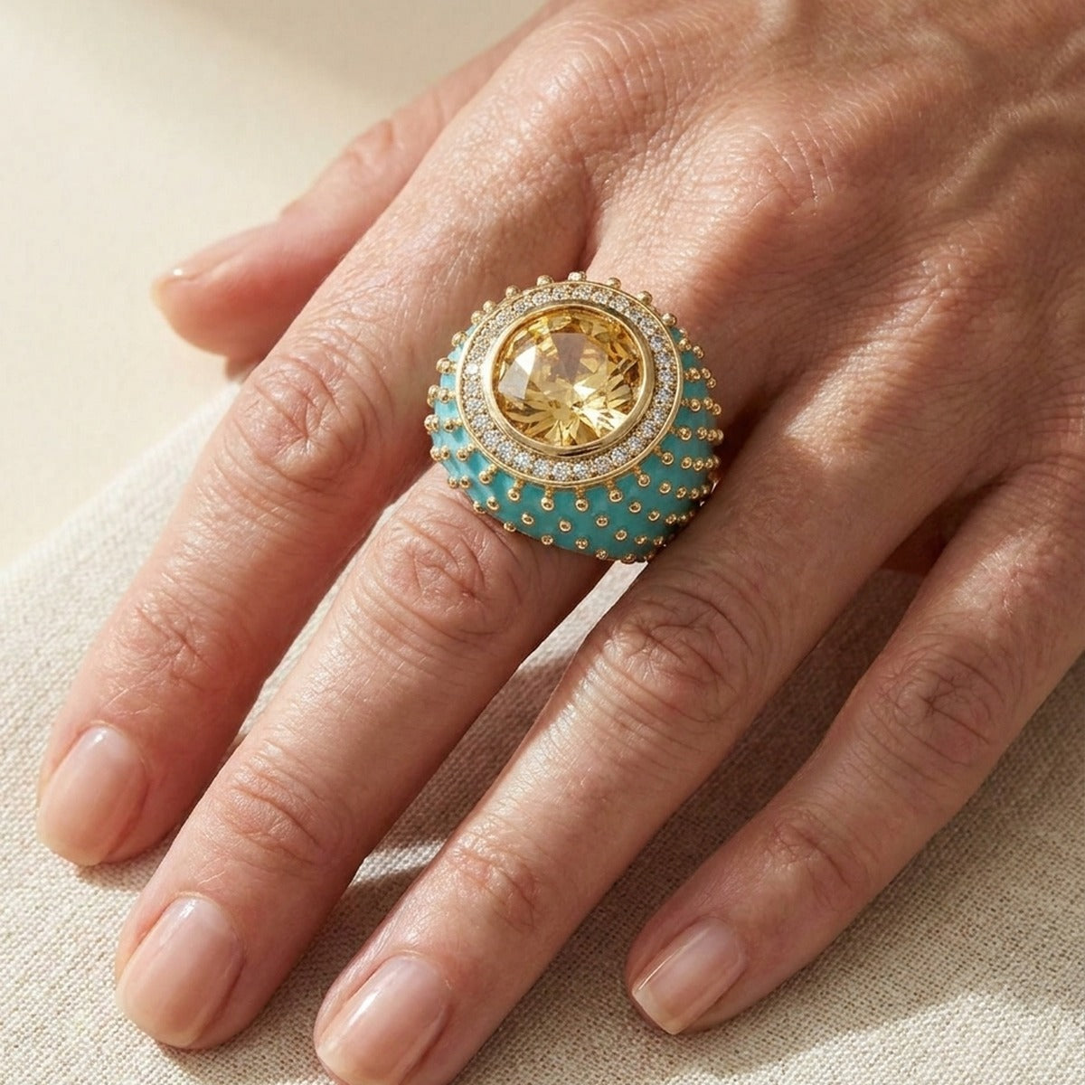 Fresh Fantasy Cocktail Ring — Pavé Halo Dome