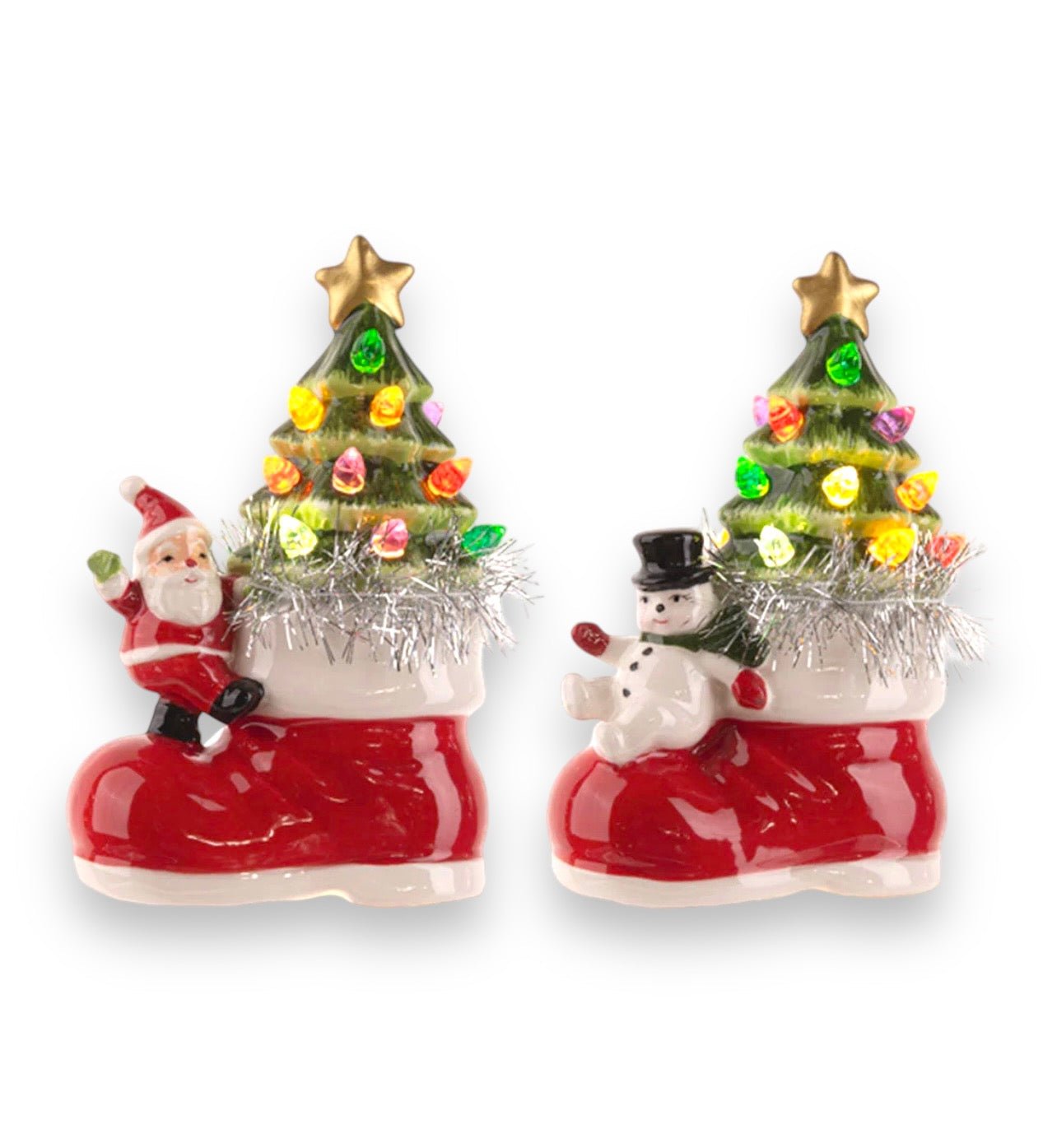 Light Up Ceramic Santa w/Tree in Boot Figurine by Quirks! at Shirley Shoppe