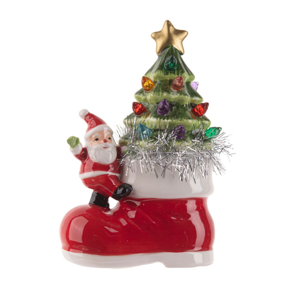 Light Up Ceramic Santa w/Tree in Boot Figurine by Quirks! at Shirley Shoppe