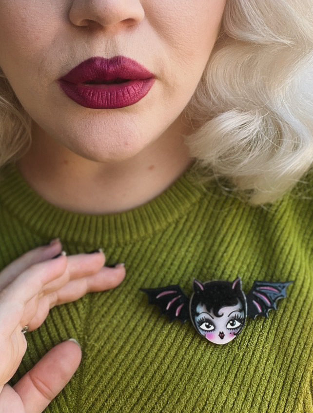 Lily the Vamp Brooch by Miss Fluff x Lipstick & Chrome — Vampire Girl Halloween Pin