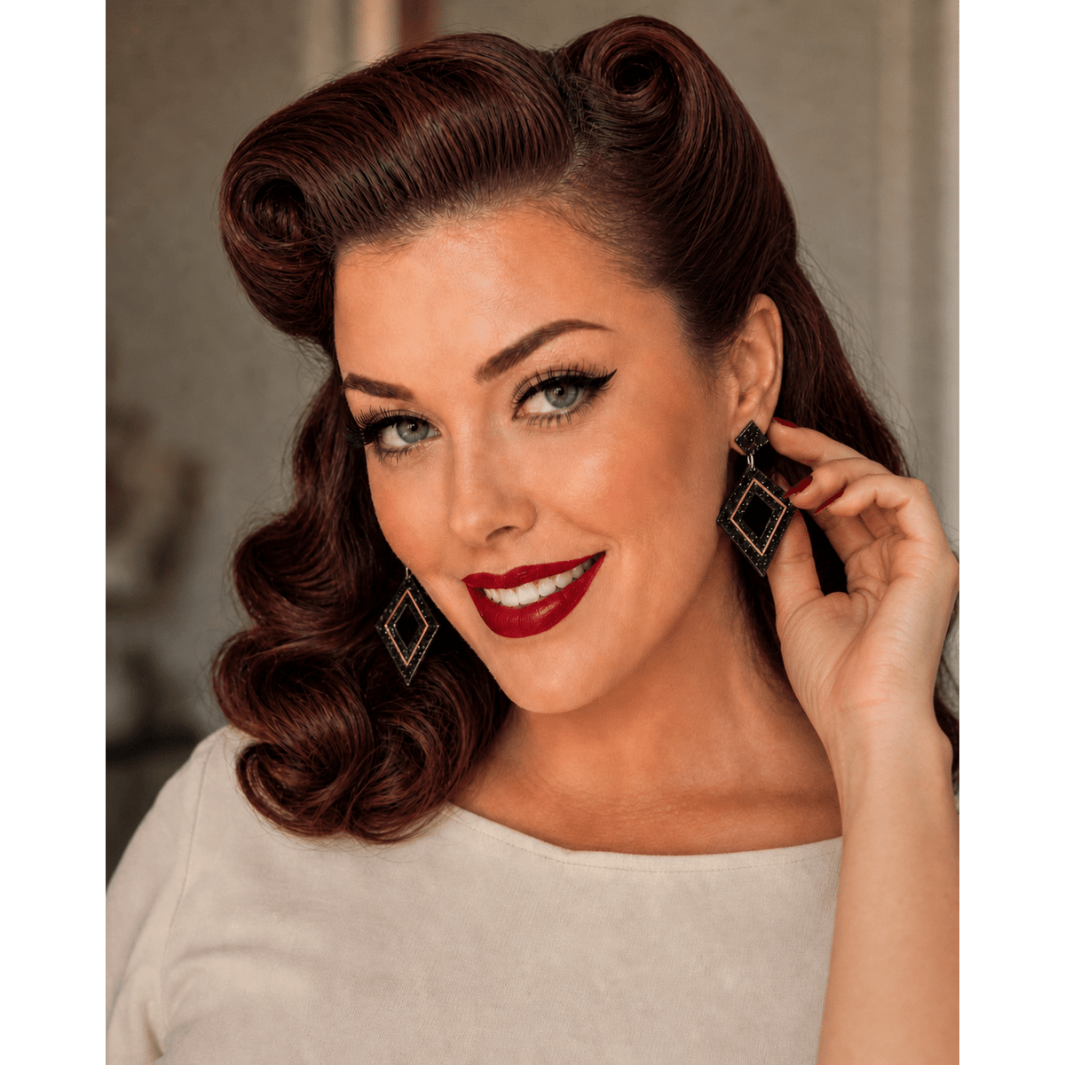 Retro Diamond Dangle Earrings by Lipstick & Chrome