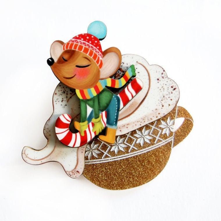 Little Mouse on Cappuccino Cream Brooch by Laliblue by Quirks! at Shirley Shoppe