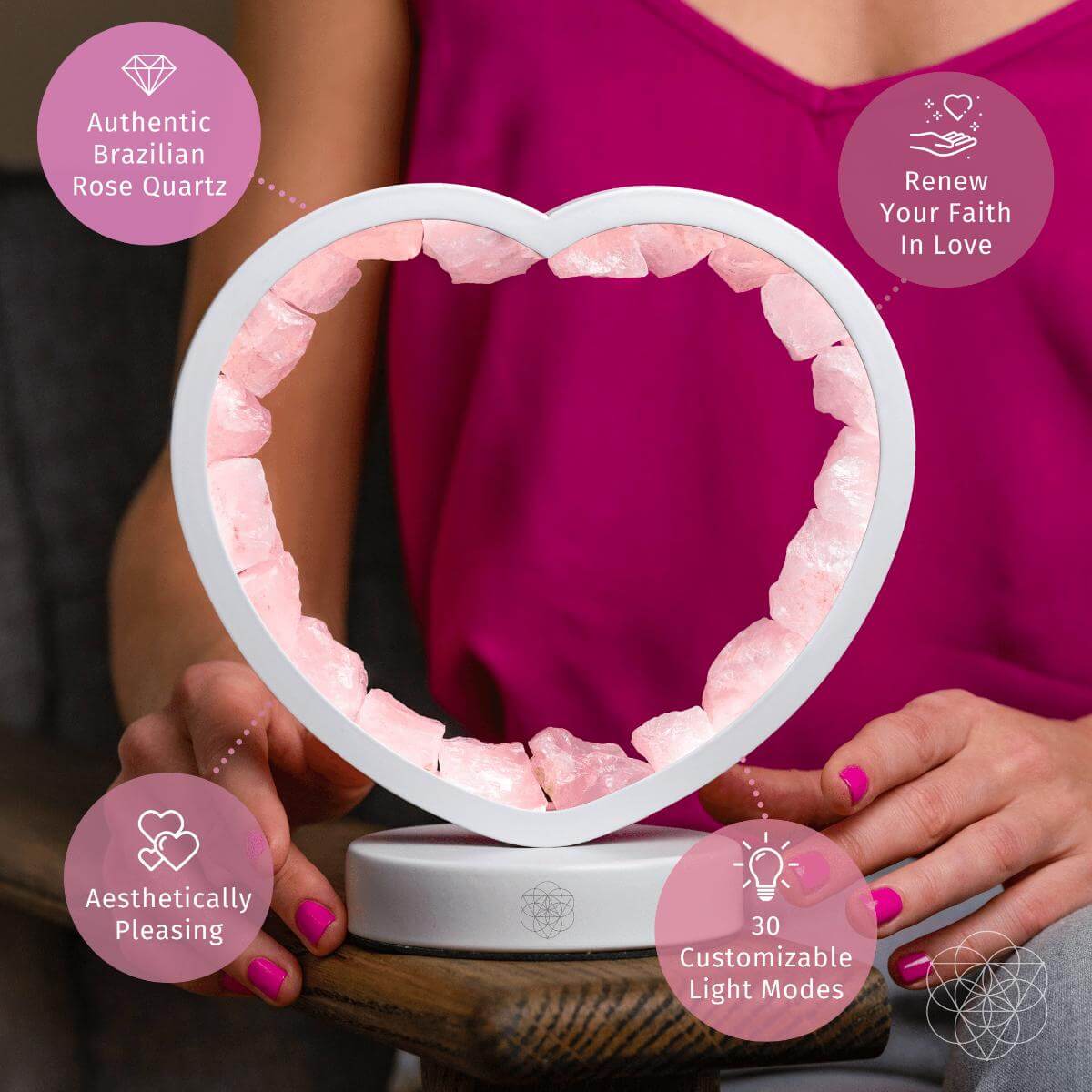 Love Magnet - Rose Quartz Heart Lamp by Conscious Items at Shirley Shoppe