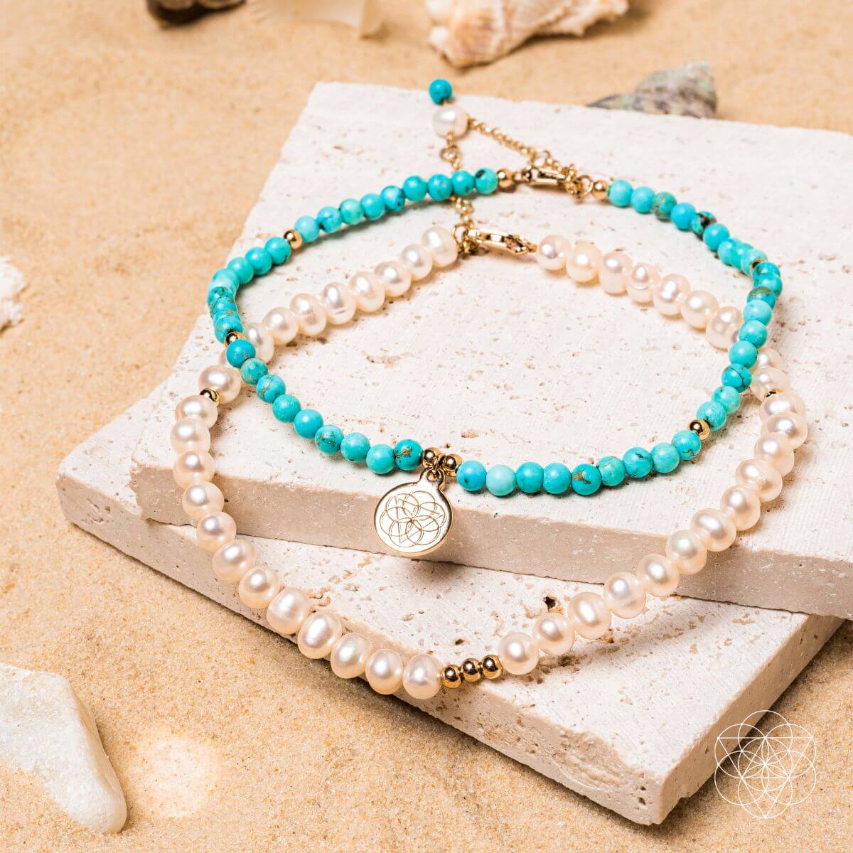 Luminous Glow - The Turquoise and Pearl Anklets of Love by Conscious Items at Shirley Shoppe