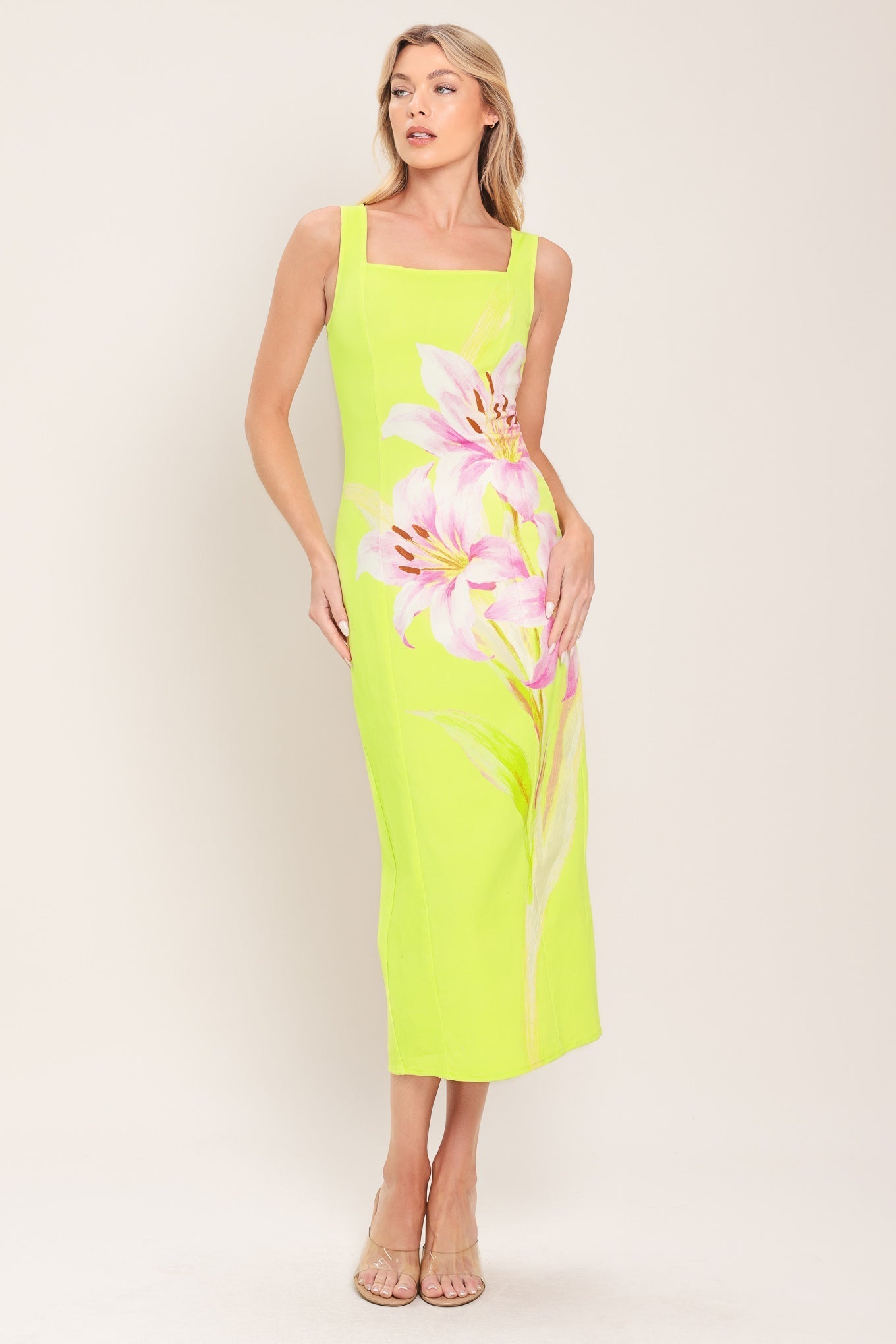 LUSH LIME WOVEN MIDI DRESS by Flying Tomato at Shirley Shoppe