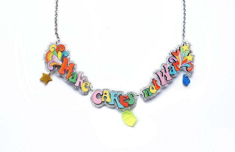 Make Cakes Not War Necklace by Laliblue – Retro Statement Necklace Vintage Inspired by Quirks! at Shirley Shoppe