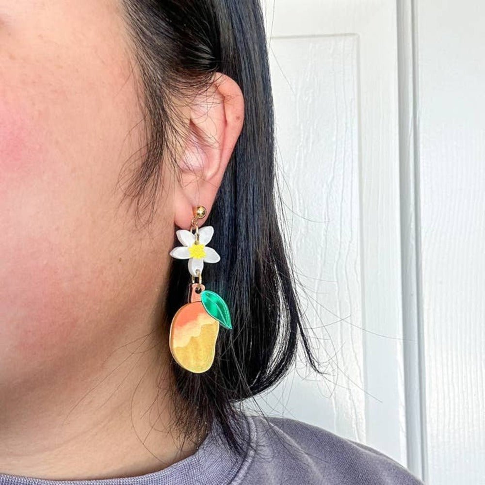 Mango Dangle Acrylic Earrings by Quirks! at Shirley Shoppe