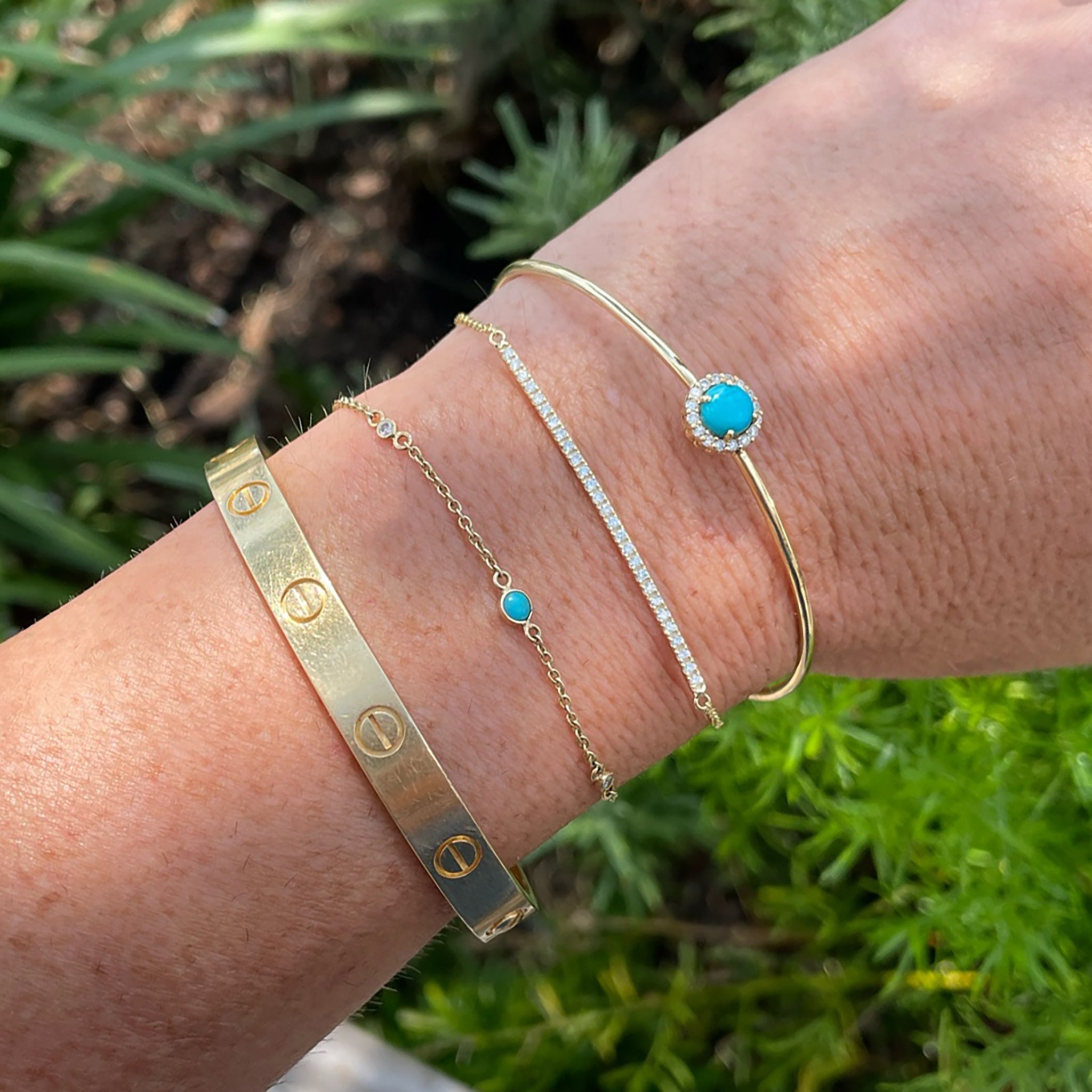 Maria 14K Gold Diamond and Turquoise Bangle by Christina Greene at Shirley Shoppe