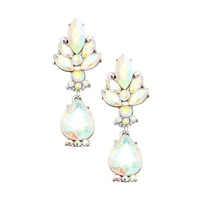 Marquise Glass Crystal Teardrop Dangle Evening Earrings