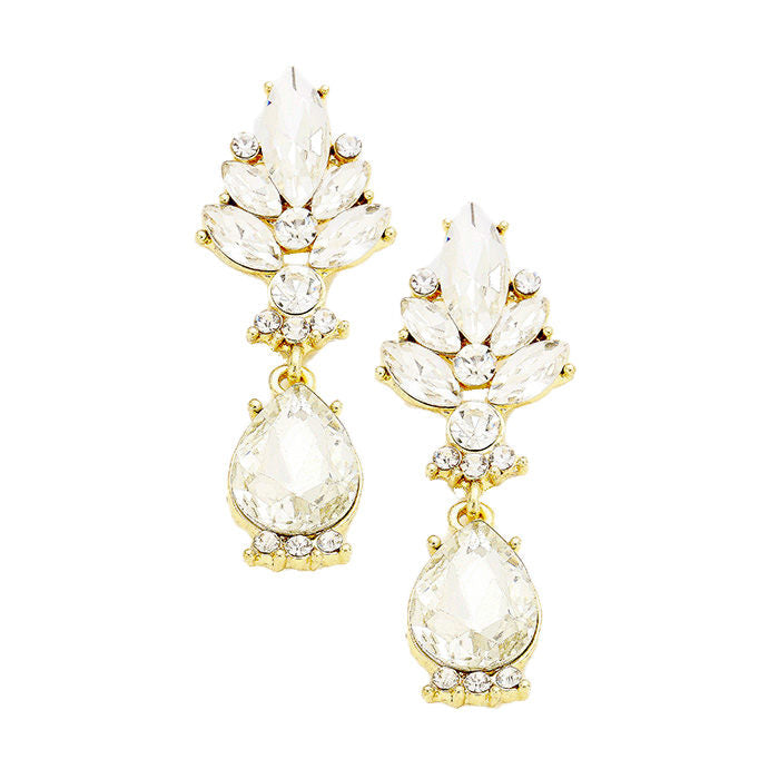 Marquise Glass Crystal Teardrop Dangle Evening Earrings