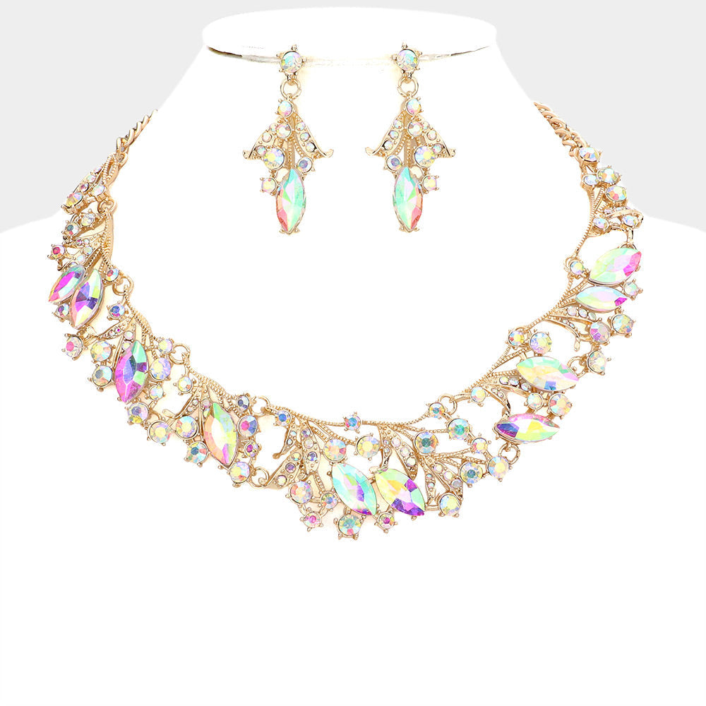 Marquise Stone Accented Leaf Evening Necklace