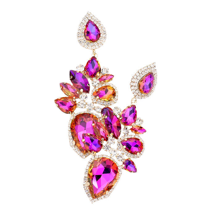 Marquise Teardrop Stone Cluster Dangle Evening Earrings