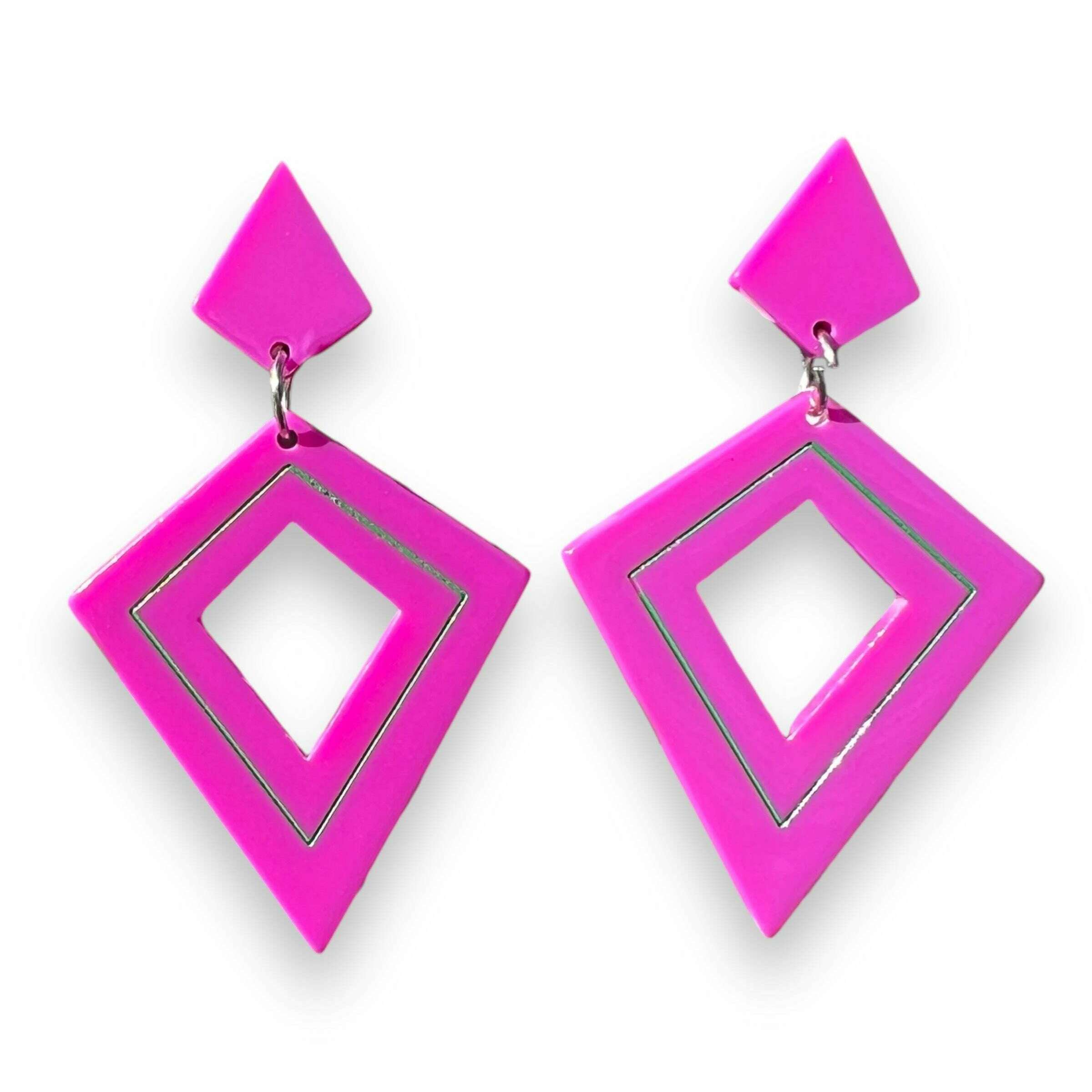 Retro Diamond Dangle Earrings PLUM by Lipstick & Chrome — Vintage Statement Drop Earrings