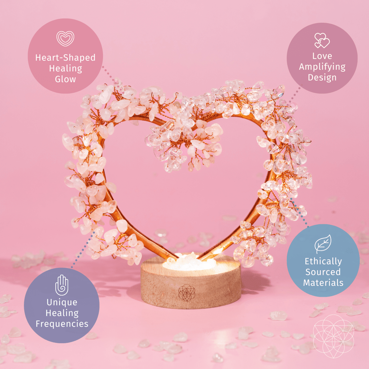 Mend My Broken Heart - Rose & Clear Quartz Tree Lamp by Conscious Items at Shirley Shoppe