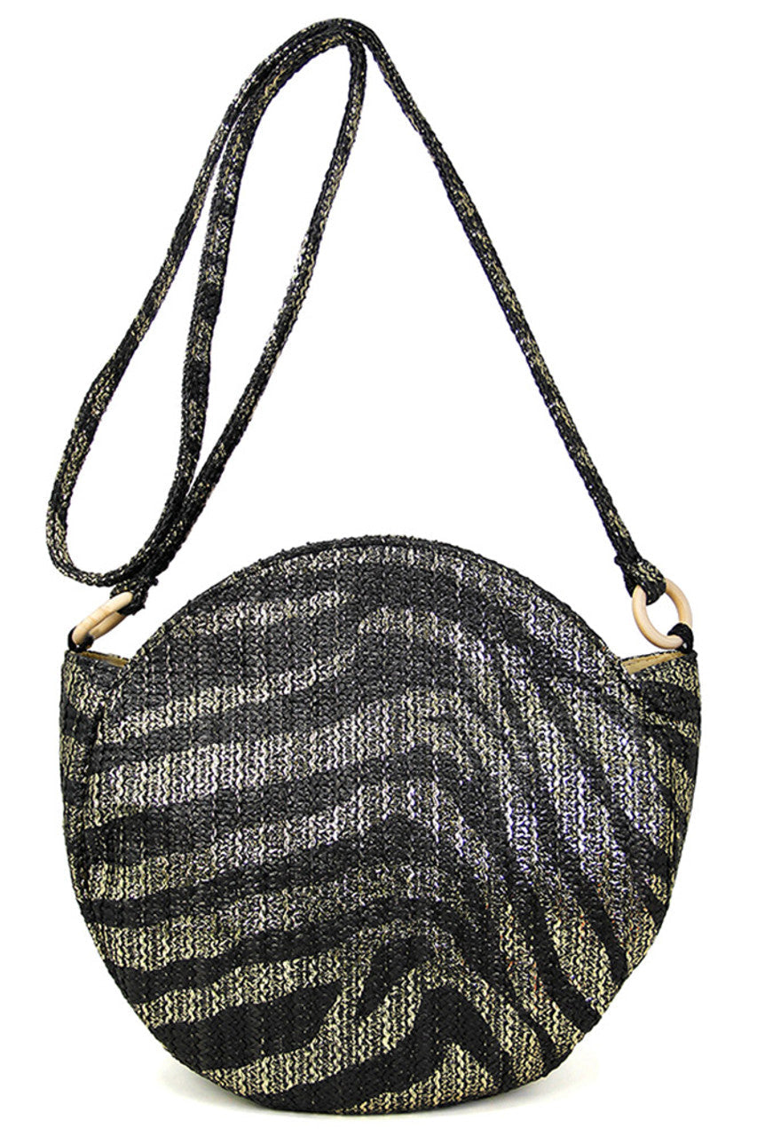 Metallic Zebra Print Round Bag