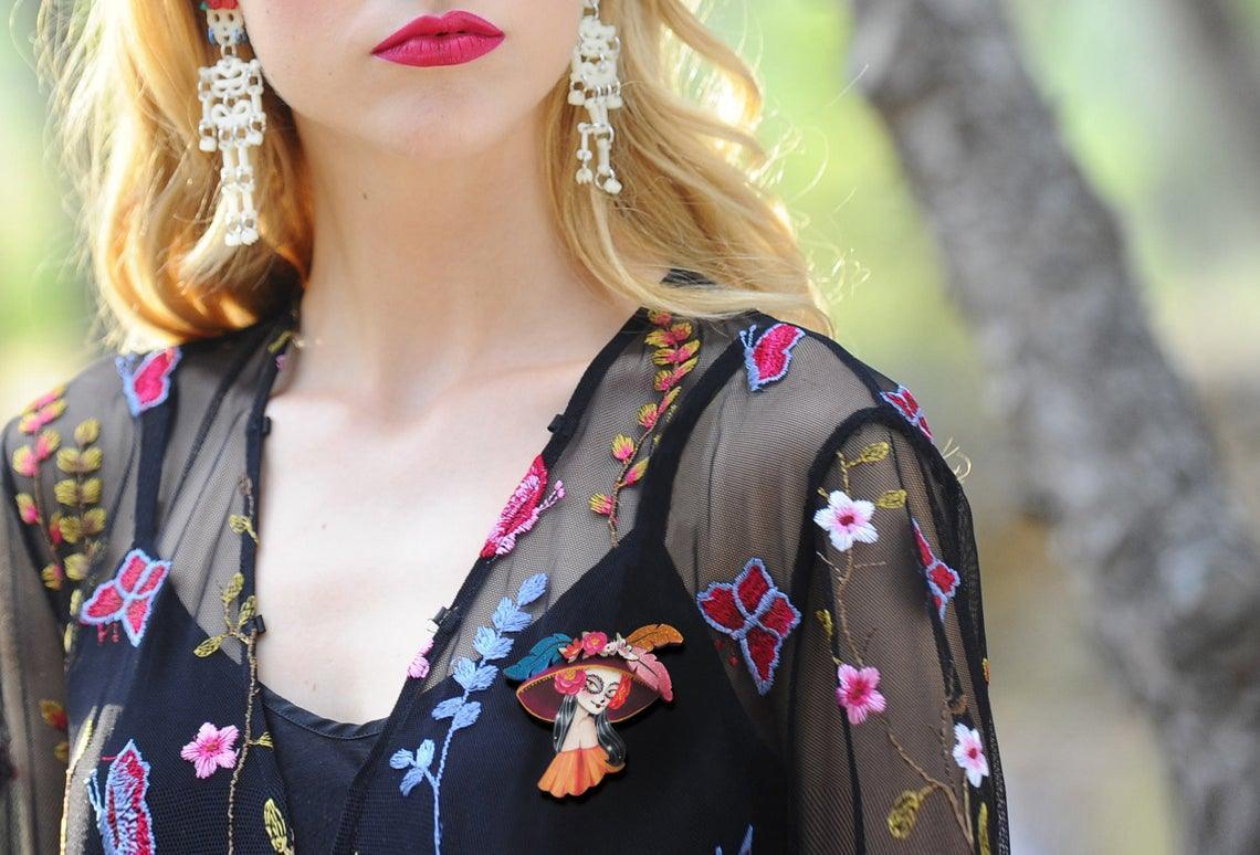 Mexican Catrina Brooch by Laliblue by Quirks! at Shirley Shoppe