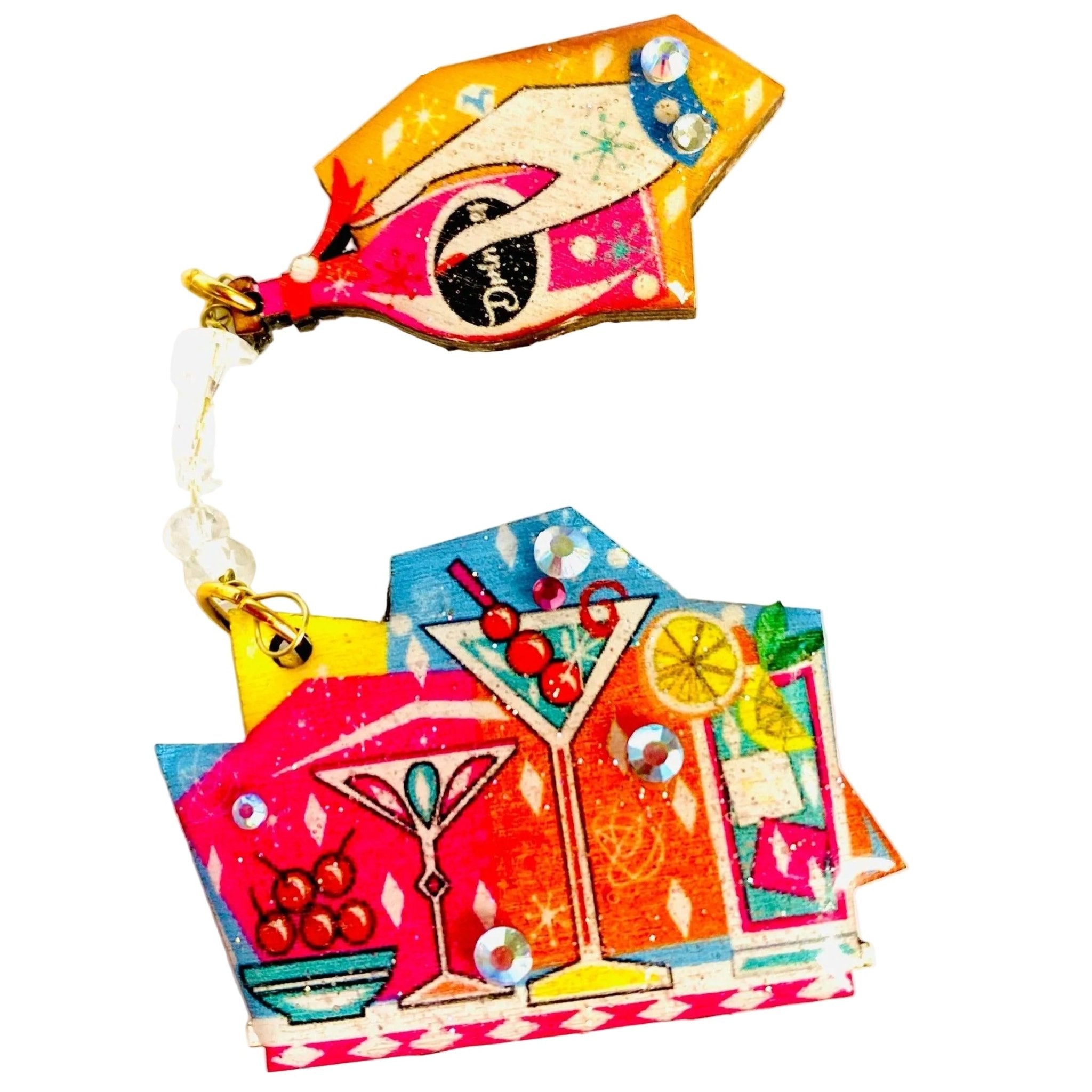 Mid - Century Cocktail Brooch Set of 2 by Rosie Rose Parker by Quirks! at Shirley Shoppe