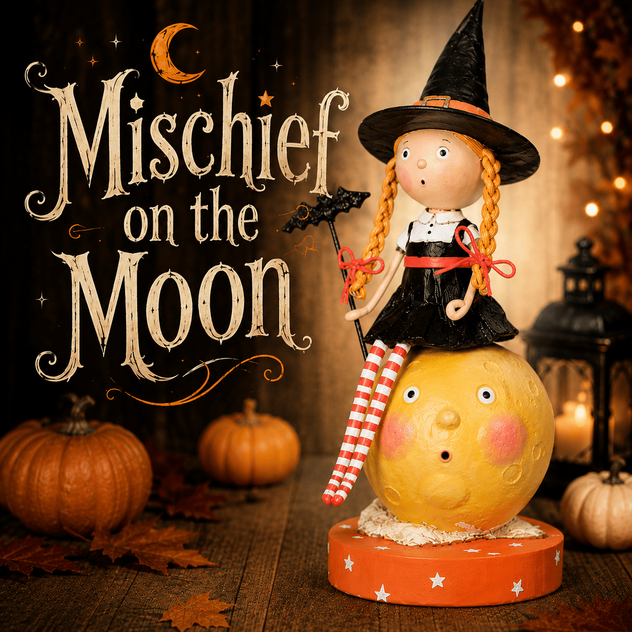 Mischief on the Moon Halloween Figurine by Lori Mitchell — 7-Inch Poly Resin Collectible by Quirks! at Shirley Shoppe