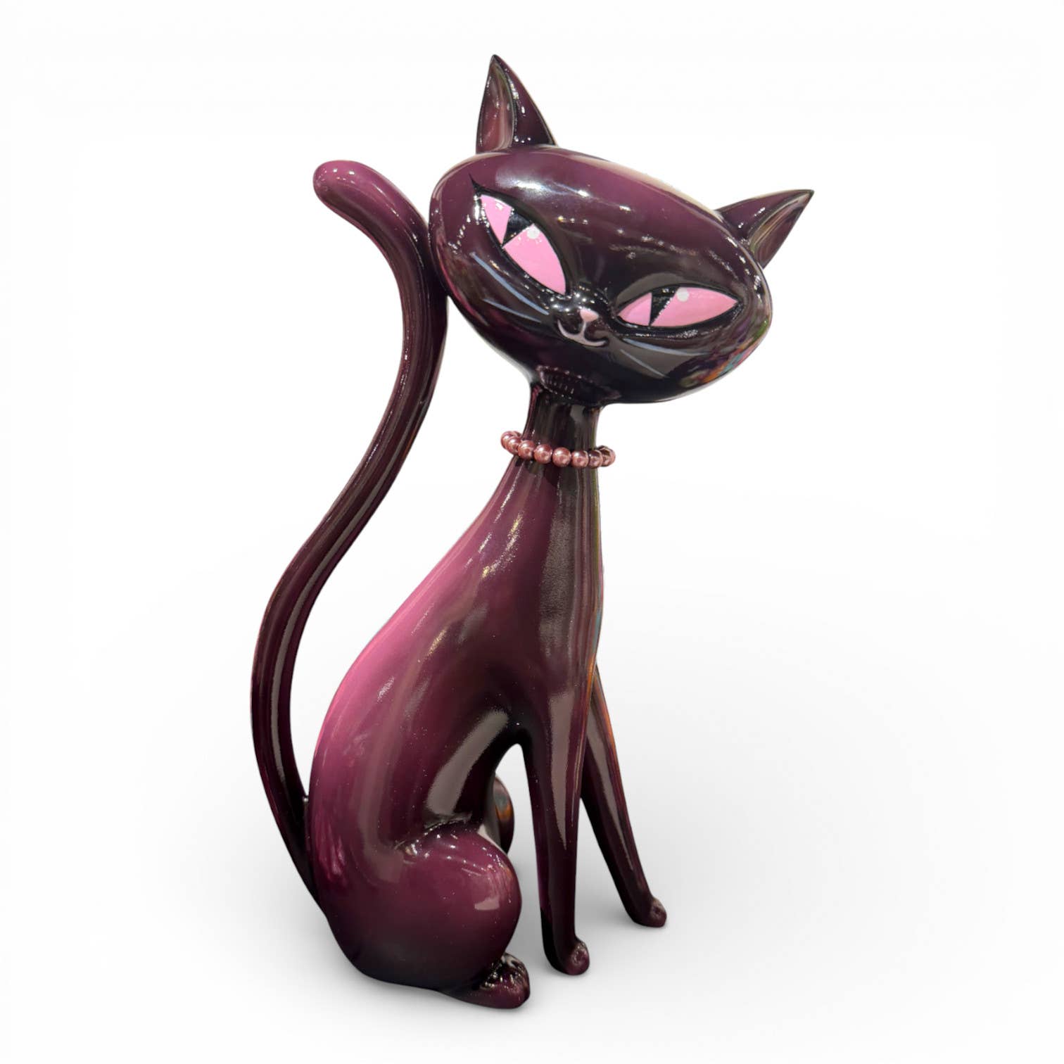 Minxy Kitten 12" Atomic Black Cat w/ Pearl Necklace Figurine | Miss Fluff December Diamonds