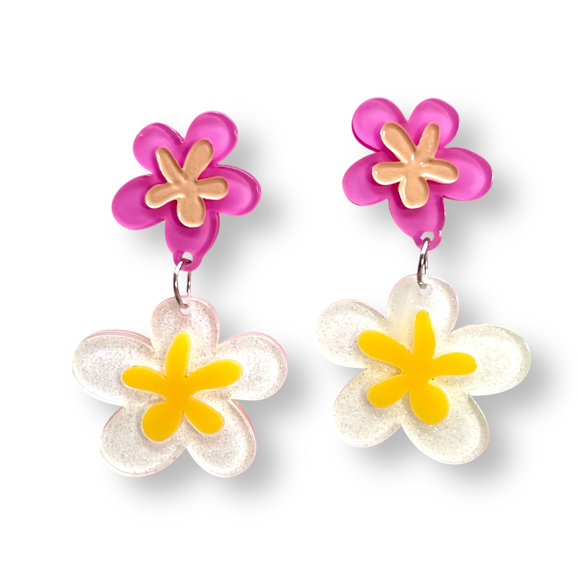 Floral Fantasy Earrings by Miss Fluff x Lipstick & Chrome — Tropical Tiki Flower Drop Earrings