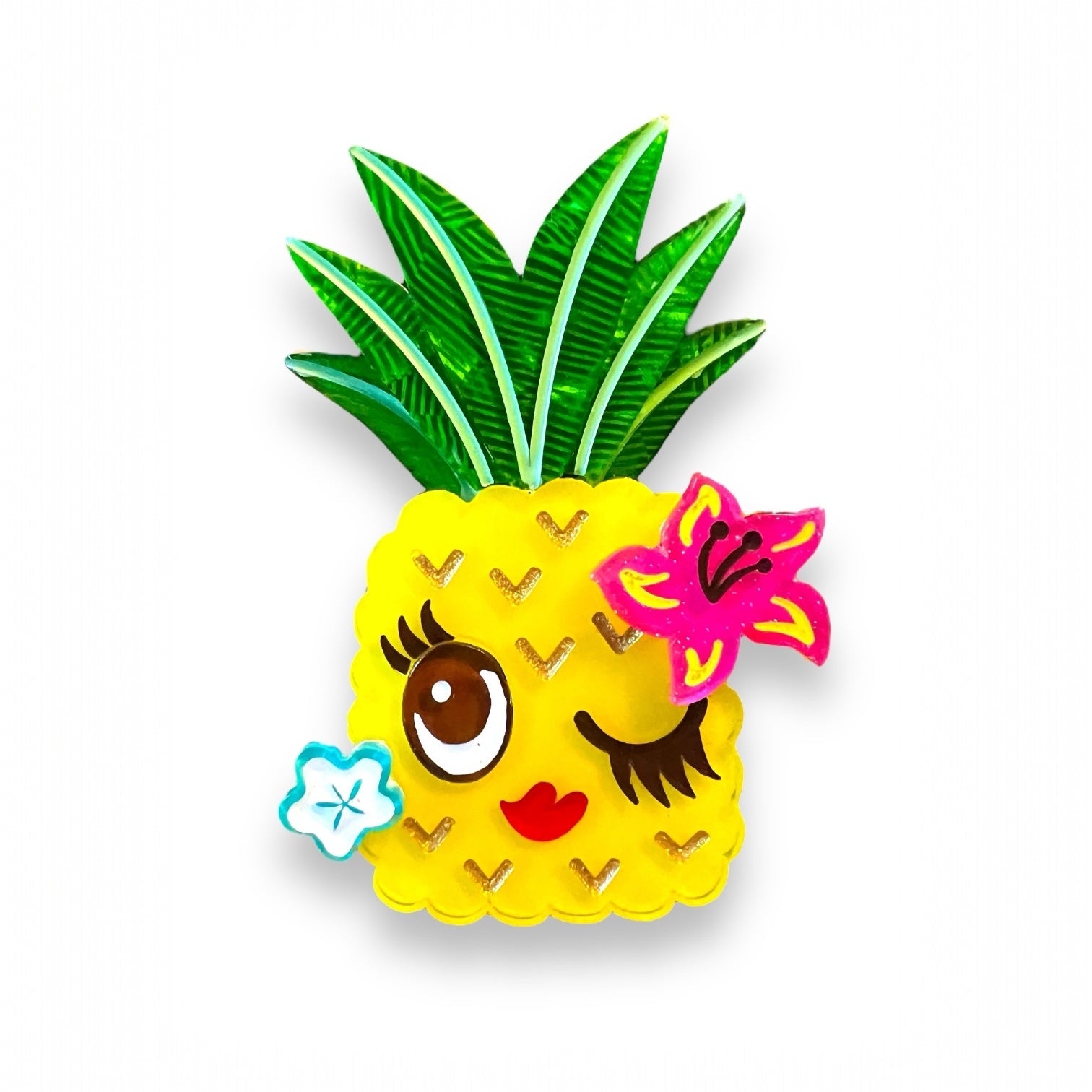 Pucker Up Pineapple Brooch by Miss Fluff x Lipstick & Chrome — Tropical Glitter Fruit Pin