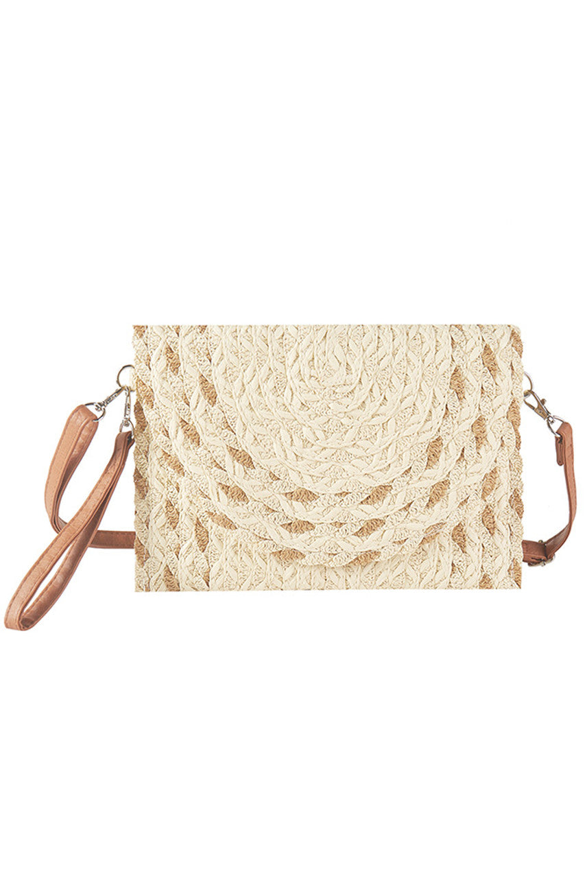 Mix Color Detail Straw Summer Clutch Crossbody Bag