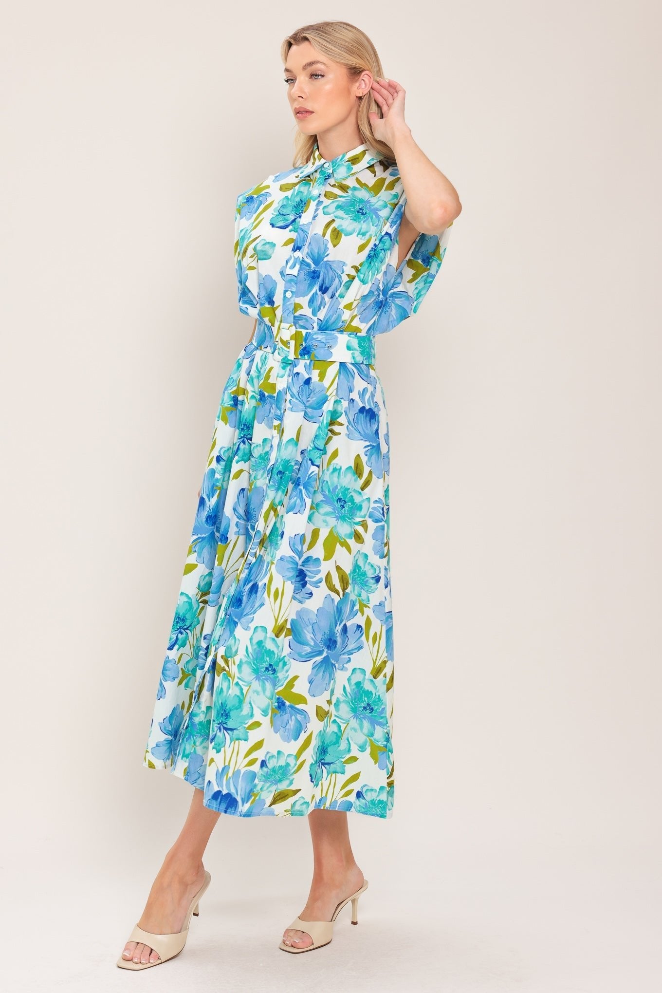 MODERN BLOOM WOVEN MIDI DRESS by Flying Tomato at Shirley Shoppe