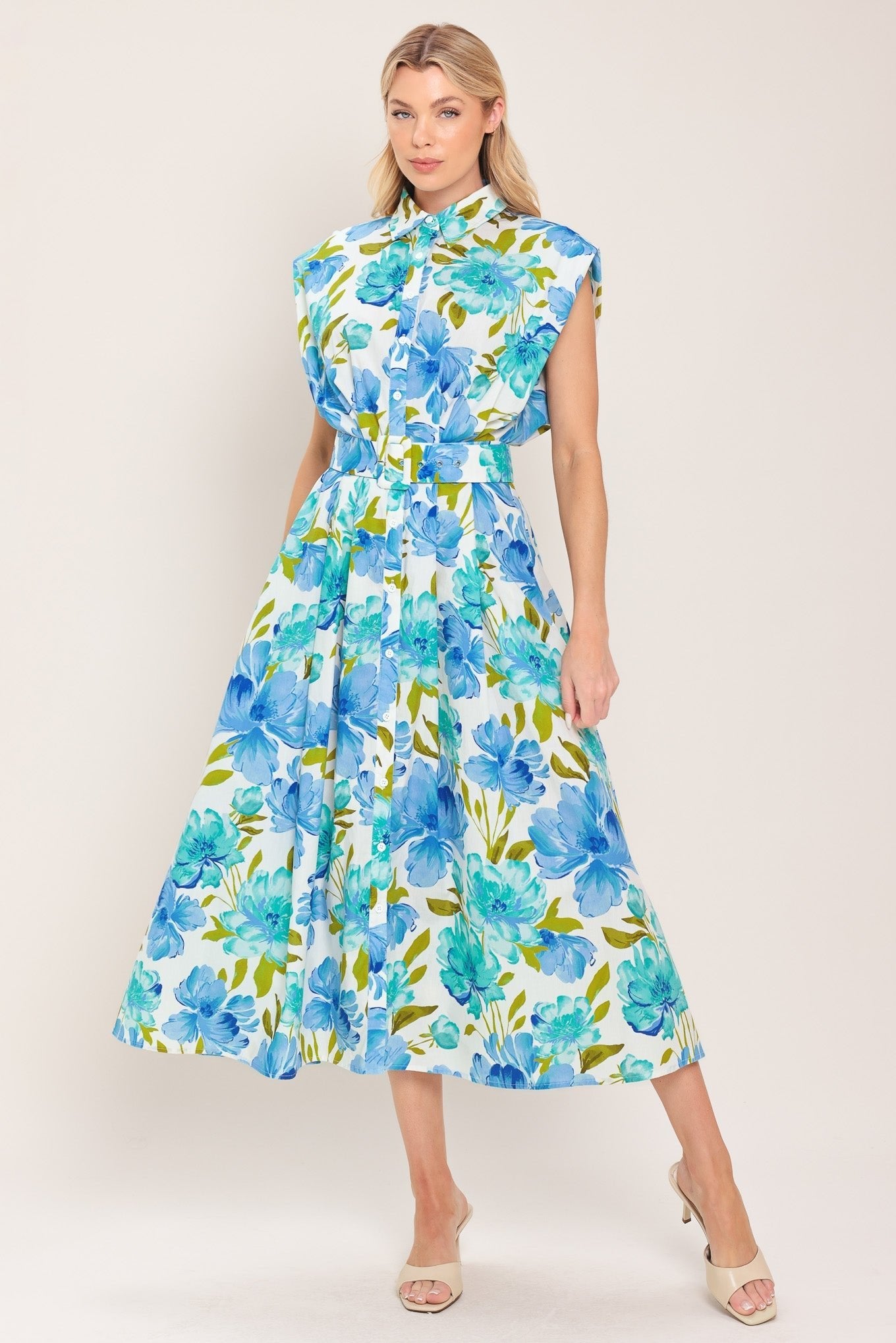 MODERN BLOOM WOVEN MIDI DRESS by Flying Tomato at Shirley Shoppe