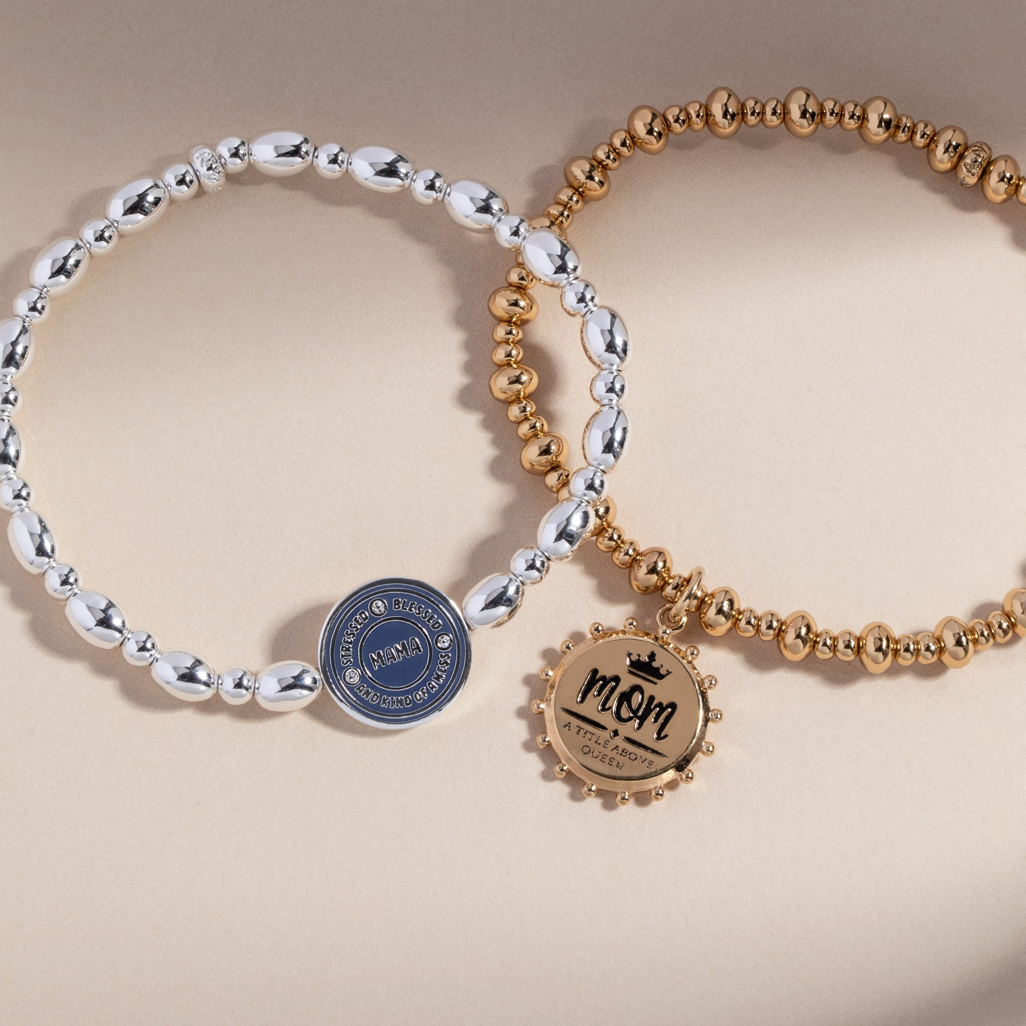 'Mom, A Title Above Queen' Beaded Stretch Charm Bracelet by ALEX AND ANI at Shirley Shoppe