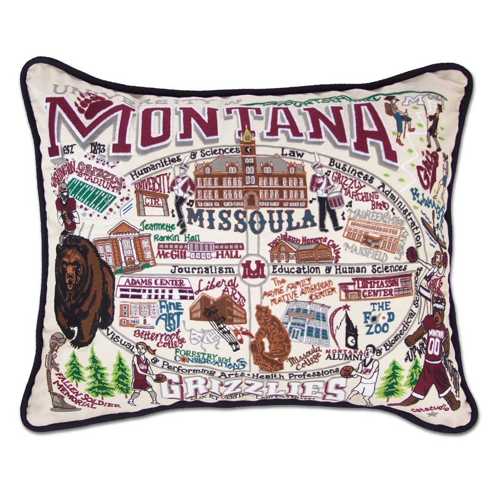 Montana, University of Collegiate Embroidered Pillow by CatStudio by Quirks! at Shirley Shoppe