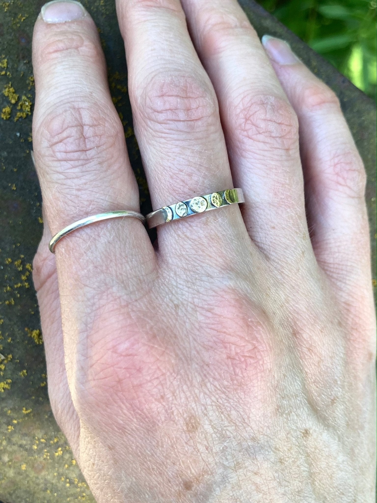 Moon Phase Band Ring in Brass and Sterling Silver by Alison Morse at Shirley Shoppe