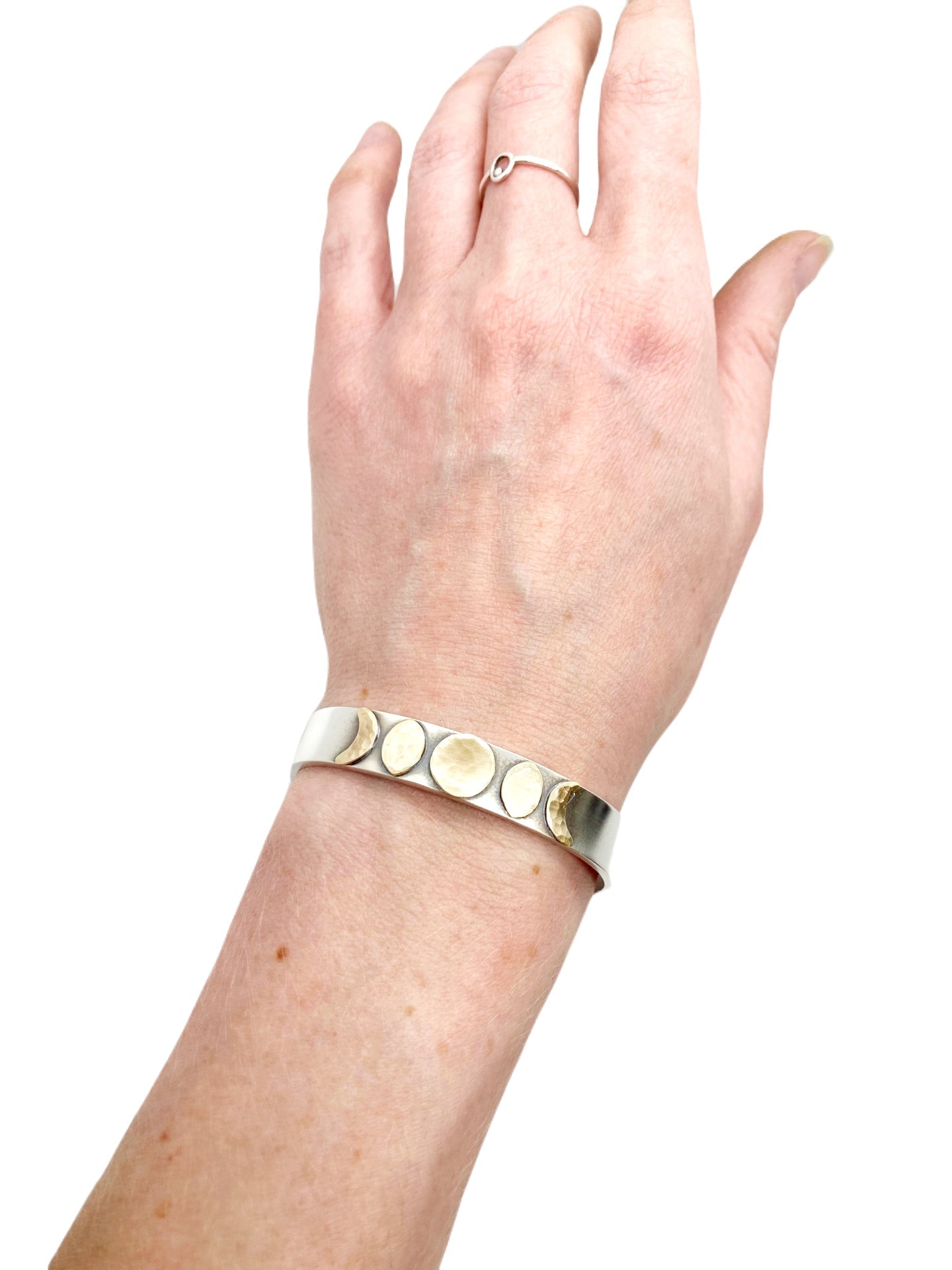 Moon Phase Cuff Bracelet in Sterling Silver and Brass by Alison Morse at Shirley Shoppe