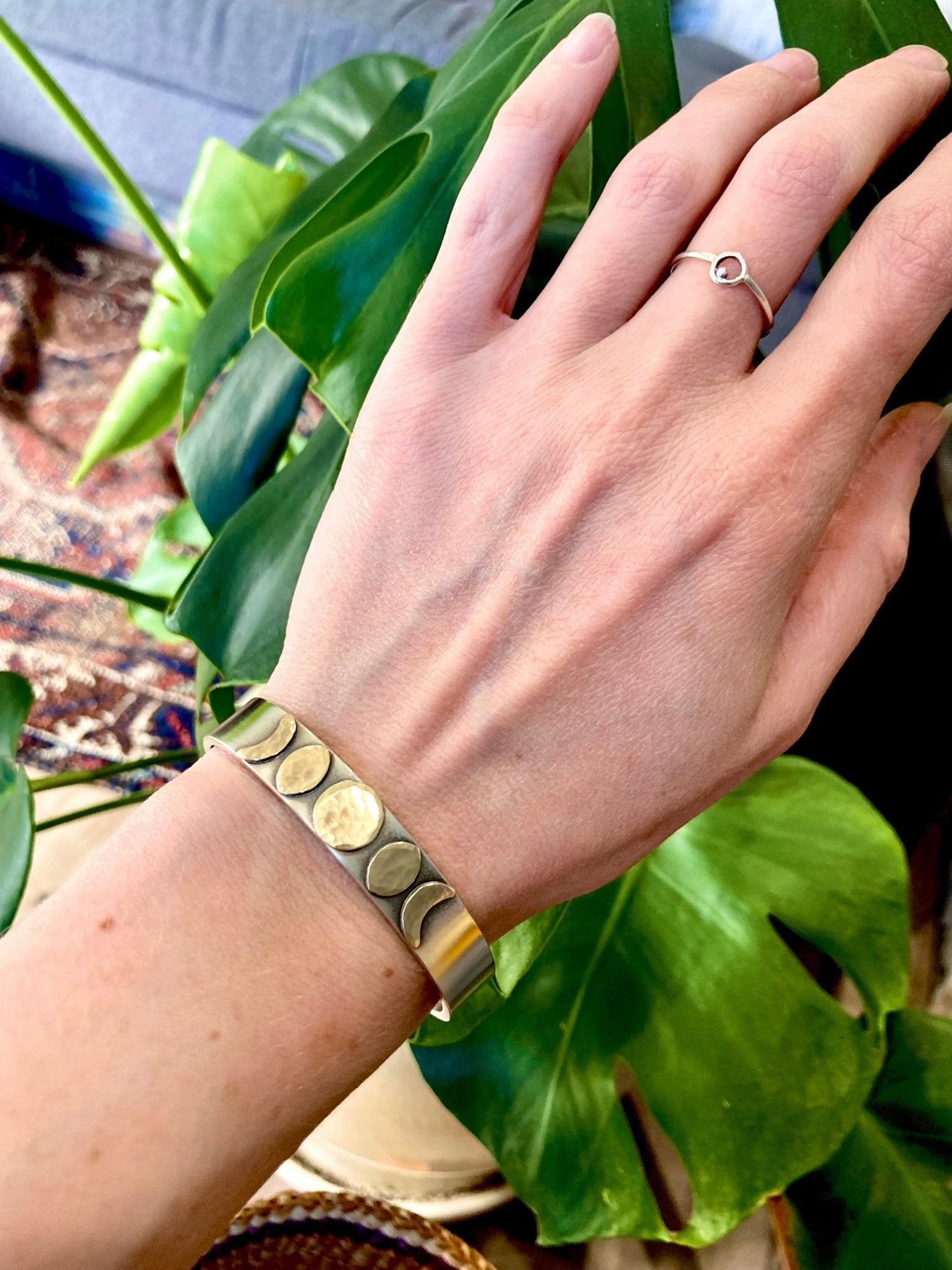 Moon Phase Cuff Bracelet in Sterling Silver and Brass by Alison Morse at Shirley Shoppe