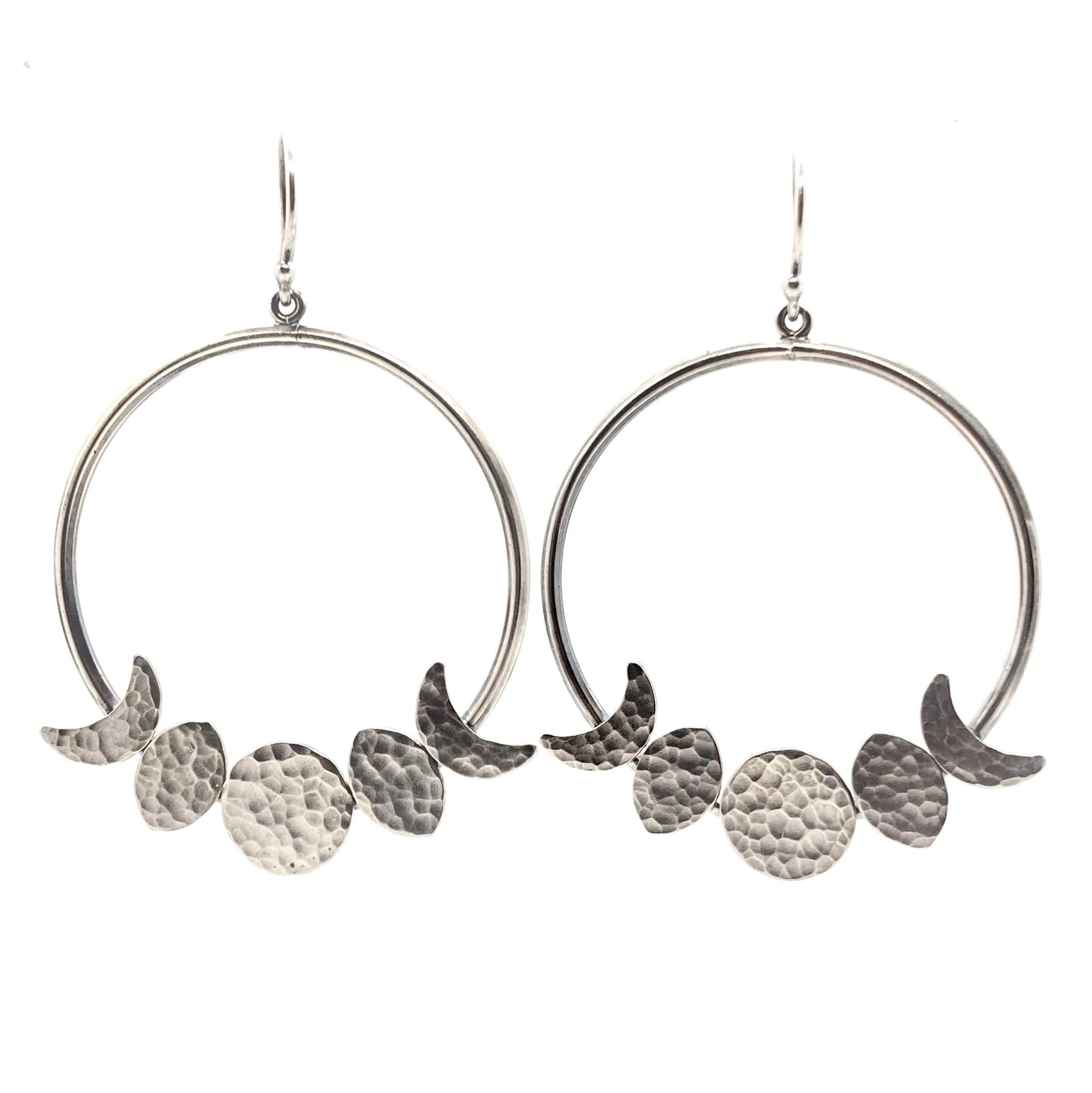 Moon Phase Hoop Earrings in Sterling Silver by Alison Morse at Shirley Shoppe