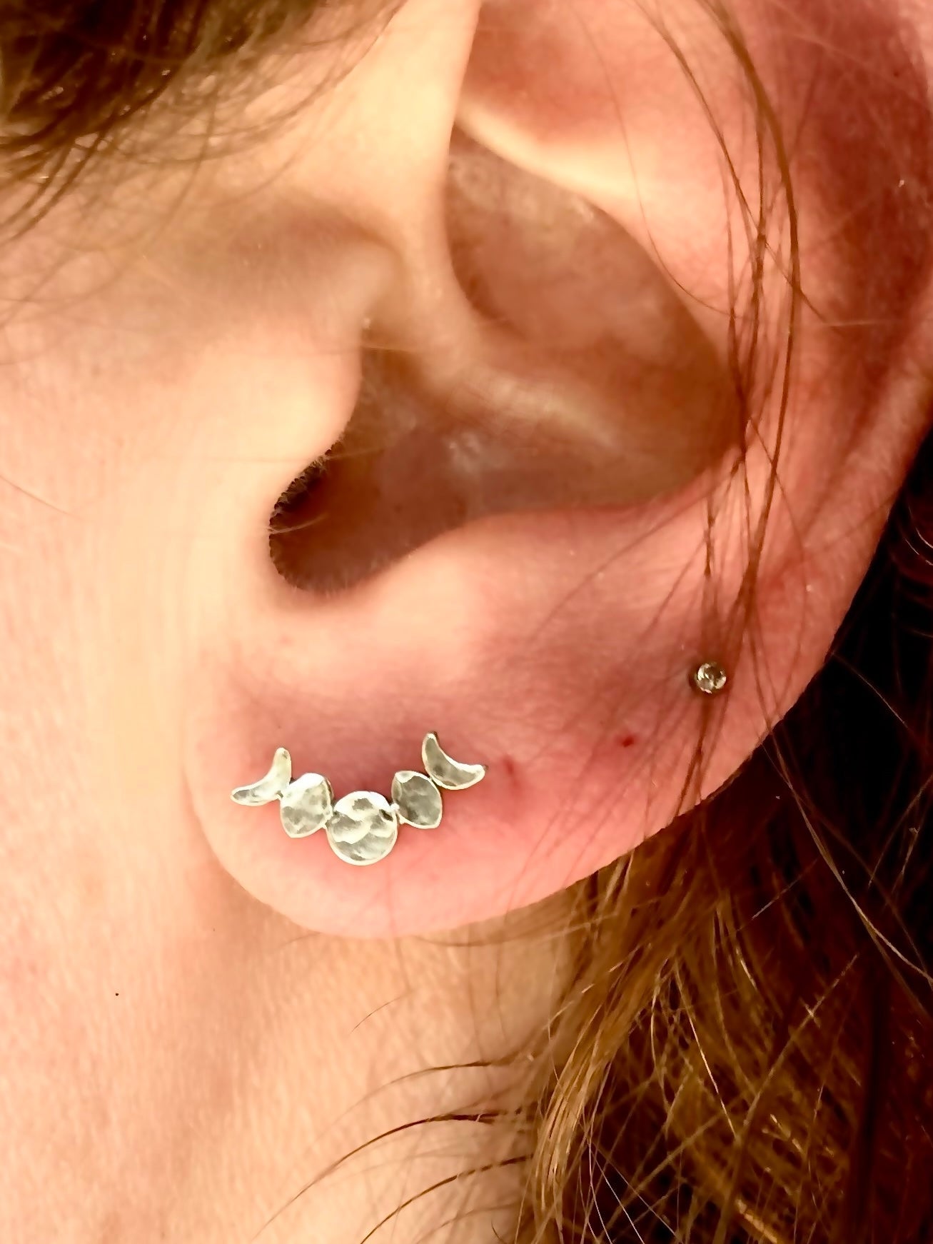 Moon Phase Stud Earrings in Sterling Silver by Alison Morse at Shirley Shoppe