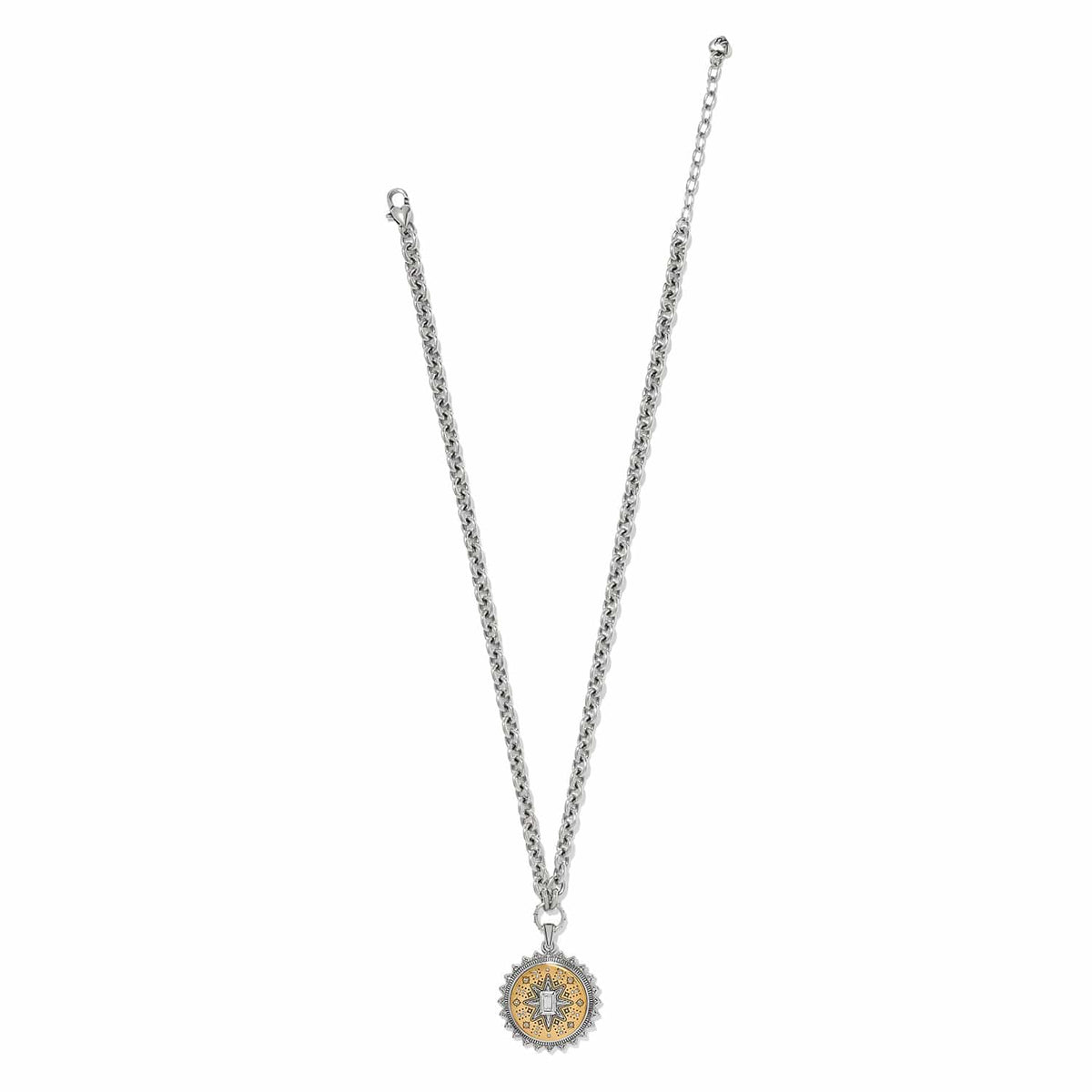 Brighton pendant necklace with two-tone star medallion, crystal accents, and silver-tone chain on a white background