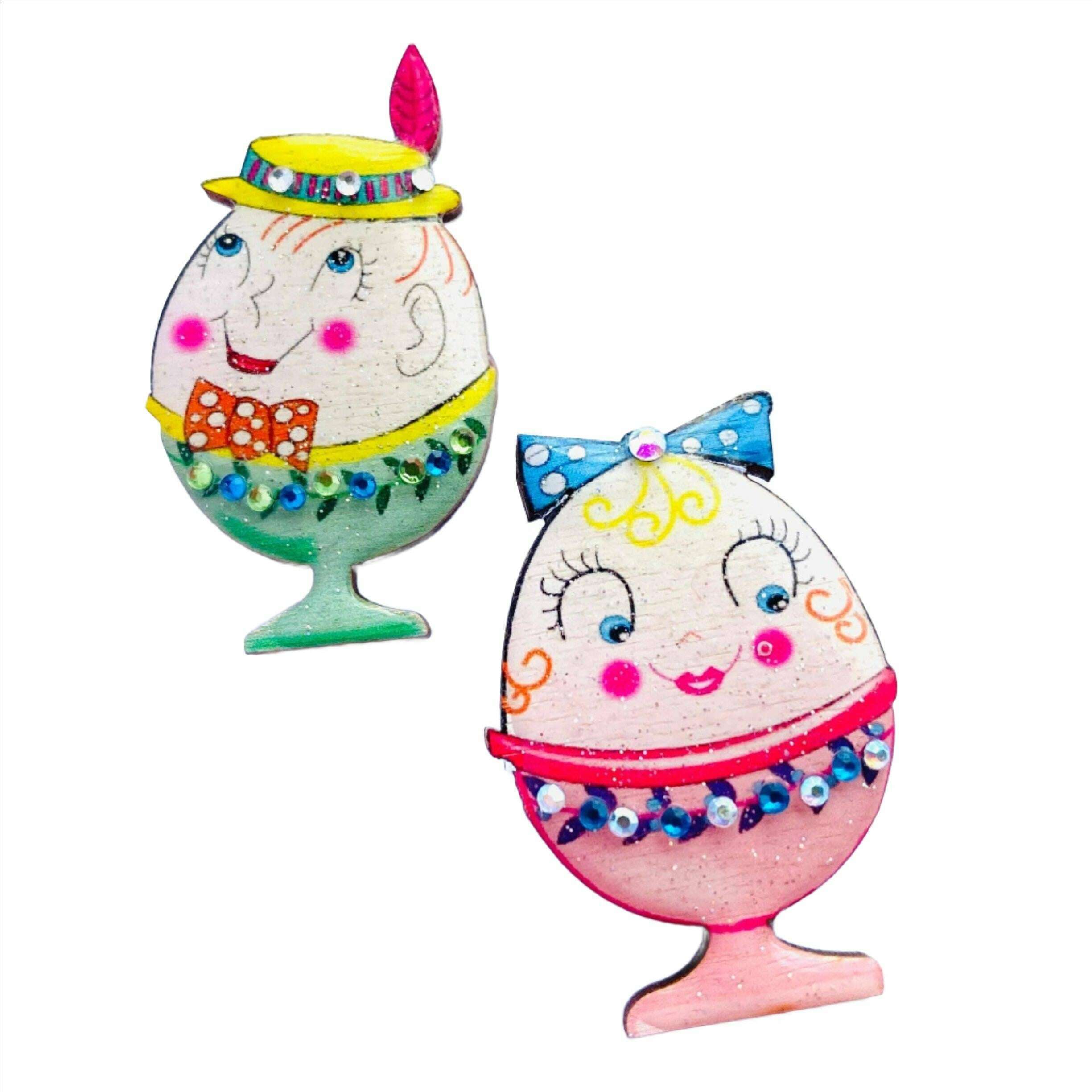Mr & Mrs Egg Cup Brooches by Rosie Rose Parker
