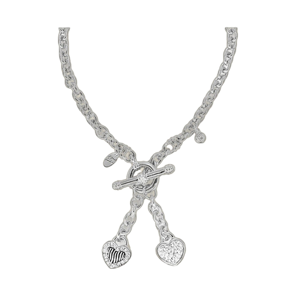 Double Heart Necklace — Enamel & Pavé Toggle