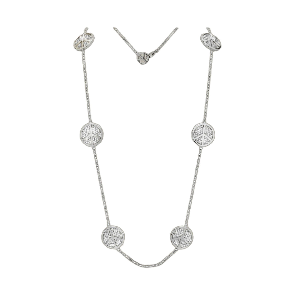 Rhodium Finished Peace Sign Necklace