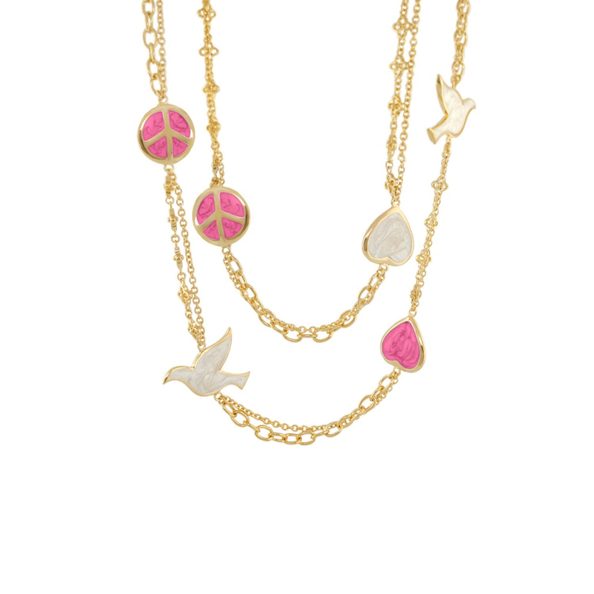 Peace And Dove Double Chain Necklace