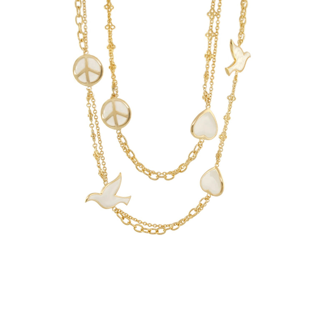 Peace And Dove Double Chain Necklace
