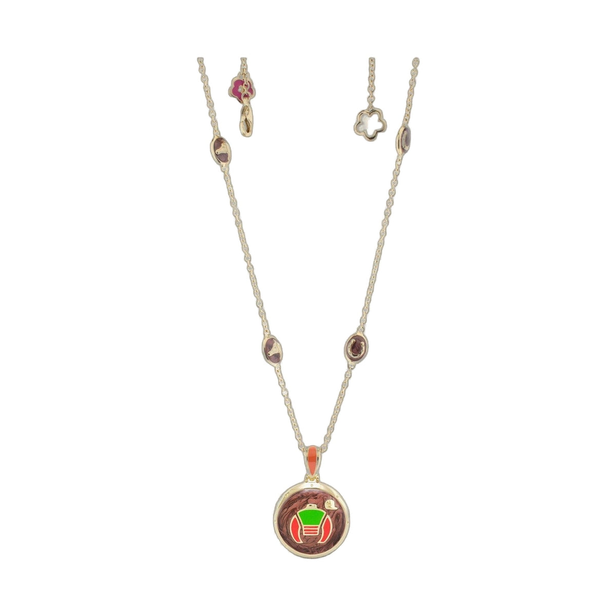 Equestrian Enamel Necklace — Green & Red Silks