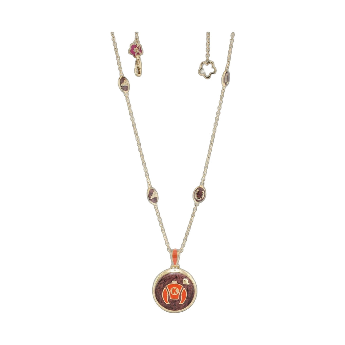 Equestrian Enamel Necklace — Orange Silks