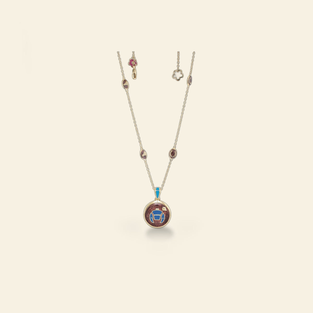 Equestrian Enamel Necklace — Royal Blue Silks