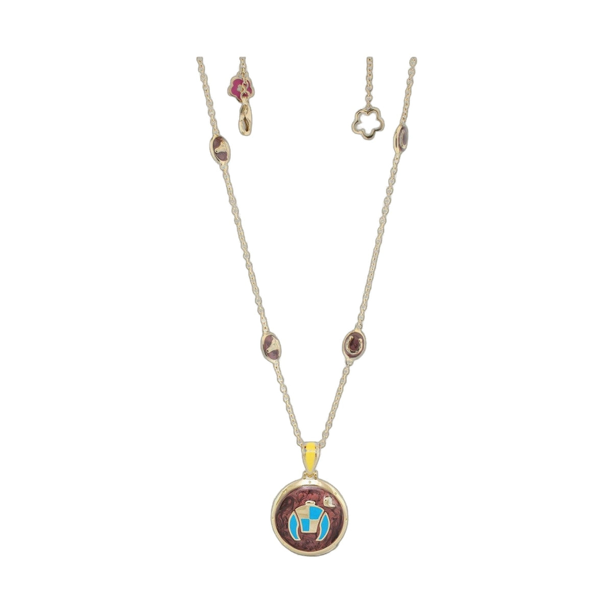 Equestrian Enamel Necklace — Turquoise Silks